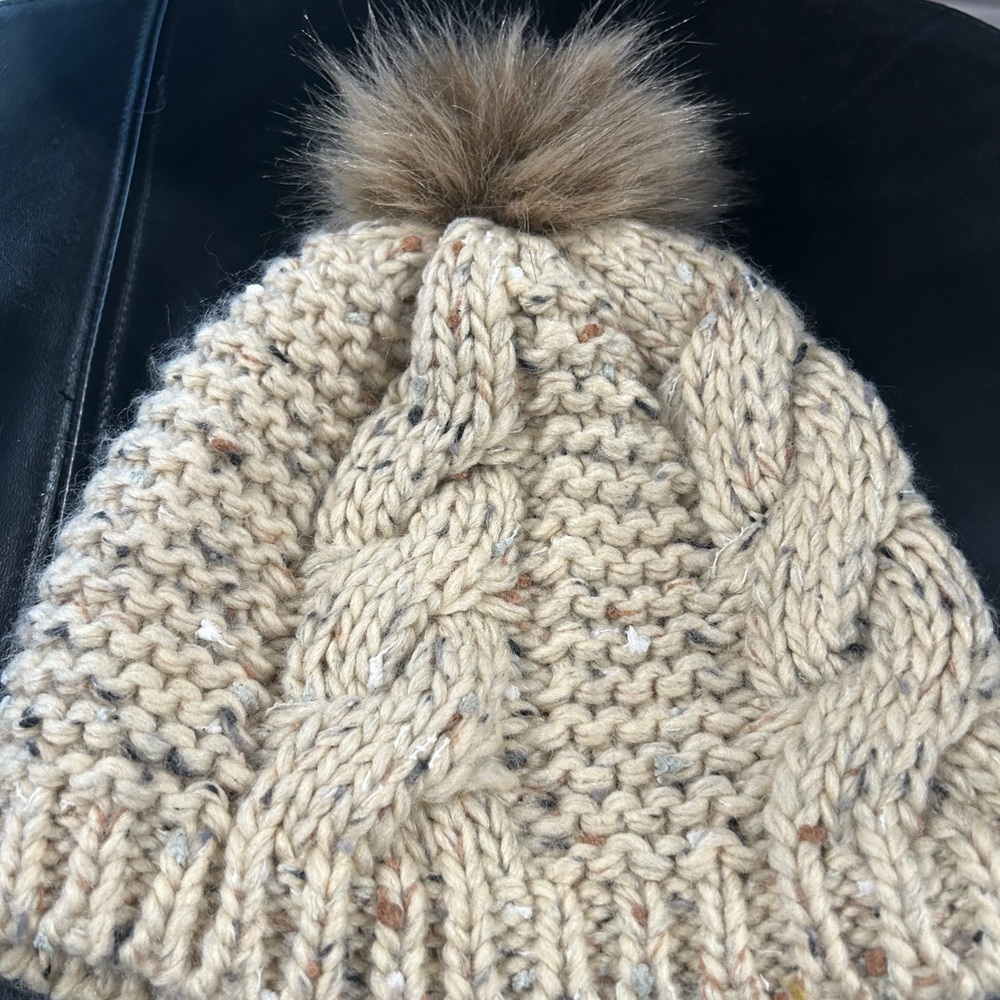 Patrick Francis Chunky Knit Beanie with Faux Fur Pom